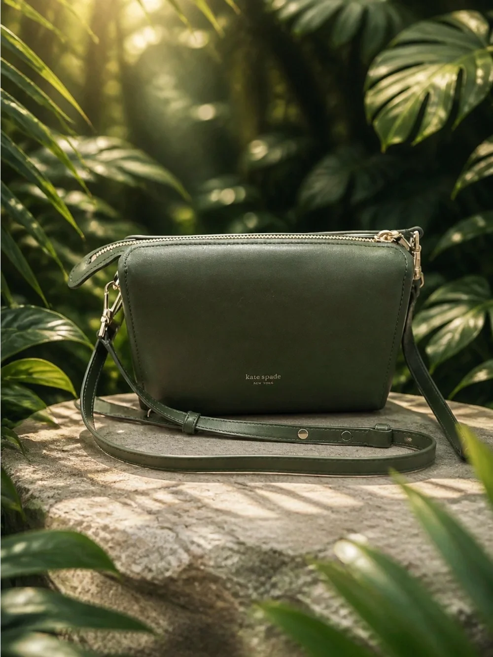 kate spade Forest Green Leather Crossbody Bag with Gold Hardware NWT